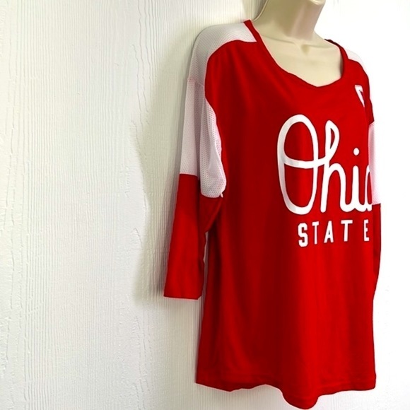 Ohio State Authentic Apparel - Ohio State 3 Quarter Red & White Mesh Shirt L - Picture 4 of 12